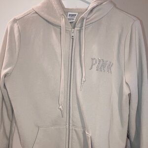 Pink Zip-Up Hoodie with Rhinestone Logo
